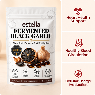 Estella Fermented Black Garlic Extract + CoQ10 Ubiquinol - 6000mg Odorless Softgels