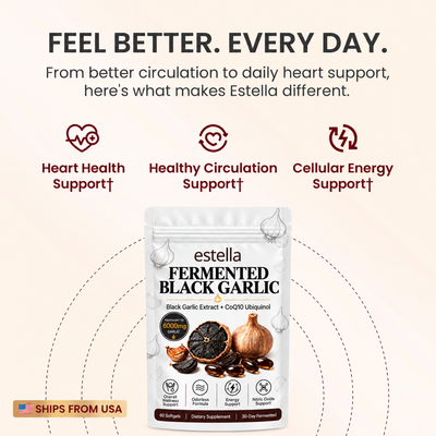Estella Fermented Black Garlic Extract + CoQ10 Ubiquinol - 6000mg Odorless Softgels