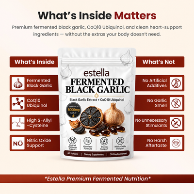 Estella Fermented Black Garlic Extract + CoQ10 Ubiquinol - 6000mg Odorless Softgels